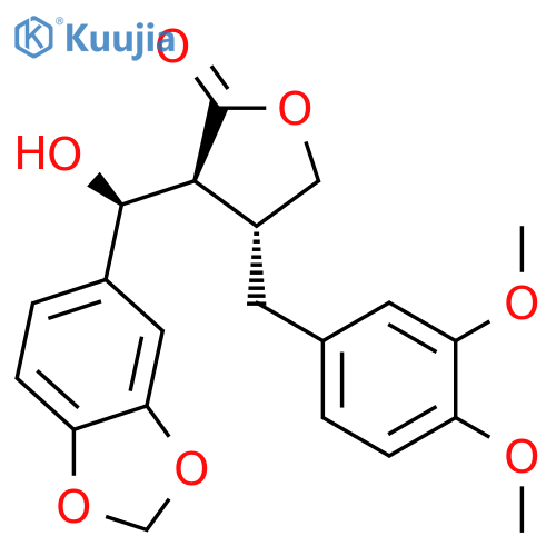 (-)-(3S,4R,6S)-3-(3',4'-Methylenedioxy-alpha-hydroxybenzyl)-4-(3'',4''-dimethoxybenzyl)butyrolactone structure