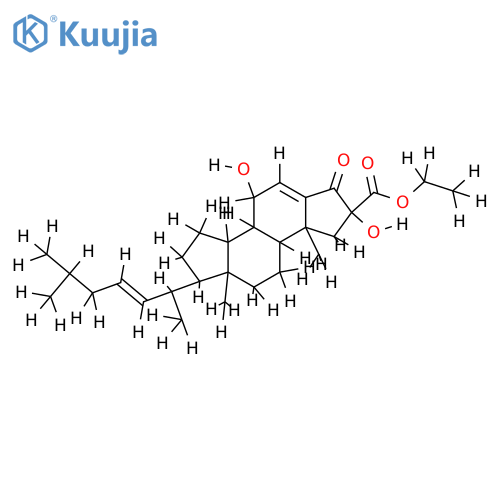 2-ethoxycarbonyl-2beta,6beta-dihydroxy-A-nor-cholesta-5,22(E)-dien-4-one structure