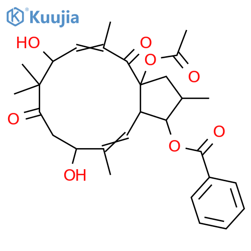 3,7,11,15-Tetrahydroxy-5,12-jatrophadiene-9,14-dione; (2β,3β,5E,7β,11α,12E,15β)-form, 3-Benzoyl, 15-Ac structure
