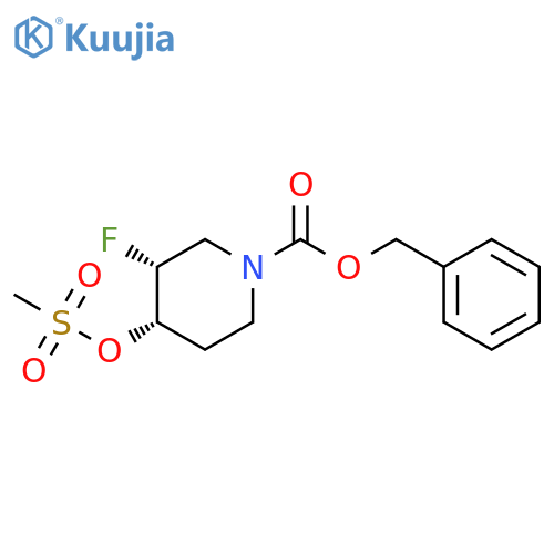 benzyl Cis-3-fluoro-4-((methylsulfonyl)oxy)piperidine-1-carboxylate racemate structure