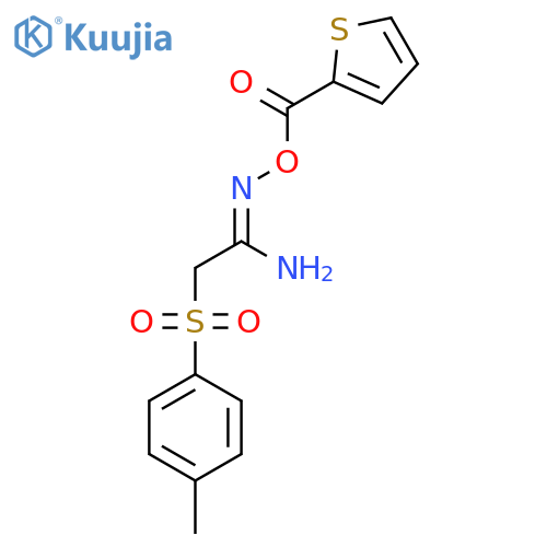 2-Amino-1-aza-3-((4-methylphenyl)sulfonyl)prop-1-enyl thiophene-2-carboxylate structure