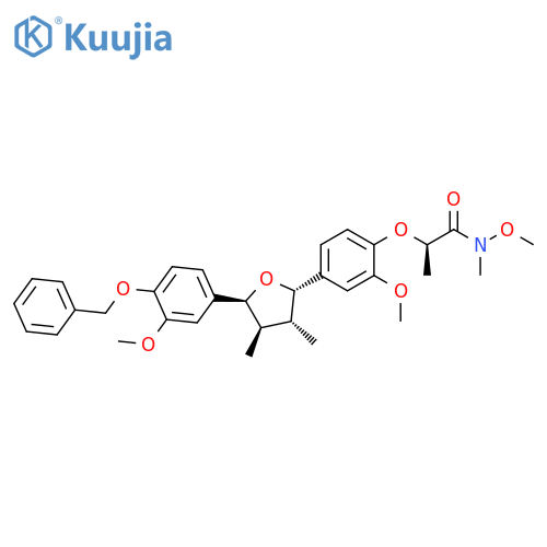 Propanamide, N-methoxy-2-[2-methoxy-4-[(2S,3R,4R,5S)-tetrahydro-5-[3-methoxy-4-(phenylmethoxy)phenyl]-3,4-dimethyl-2-furanyl]phenoxy]-N-methyl-, (2R)- structure