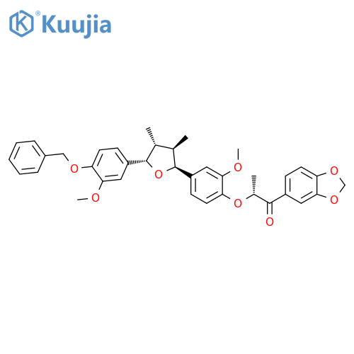1-Propanone, 1-(1,3-benzodioxol-5-yl)-2-[2-methoxy-4-[(2S,3R,4R,5S)-tetrahydro-5-[3-methoxy-4-(phenylmethoxy)phenyl]-3,4-dimethyl-2-furanyl]phenoxy]-, (2R)- structure
