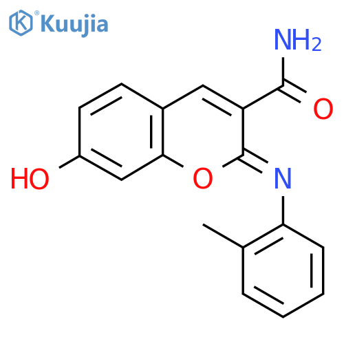 (2Z)-7-hydroxy-2-(2-methylphenyl)imino-2H-chromene-3-carboxamide structure