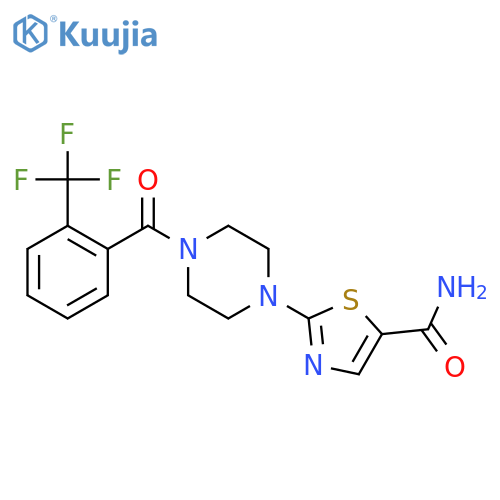 2-(4-(2-(Trifluoromethyl)benzoyl)piperazin-1-yl)thiazole-5-carboxamide structure