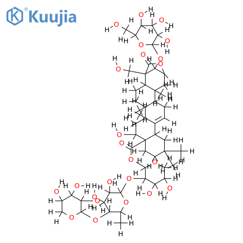 β-D-Xylopyranosyl-(1->4)-6-deoxy-α-L-mannopyranosyl-(1->2)-1-O-[(2α,3β,16α)-3-(β-D-glucopyranosyloxy)-16,23-dihydroxy-24,28-dioxo-2,24-epoxyolean-12-en-28-yl]-α-L-arabinopyran
ose structure