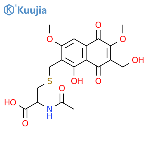 N-acetyl-S-{[1-hydroxy-7-(hydroxymethyl)-3,6-dimethoxy-5,8-dioxo-5,8-dihydronaphthalen-2-yl]methyl}-L-cysteine structure