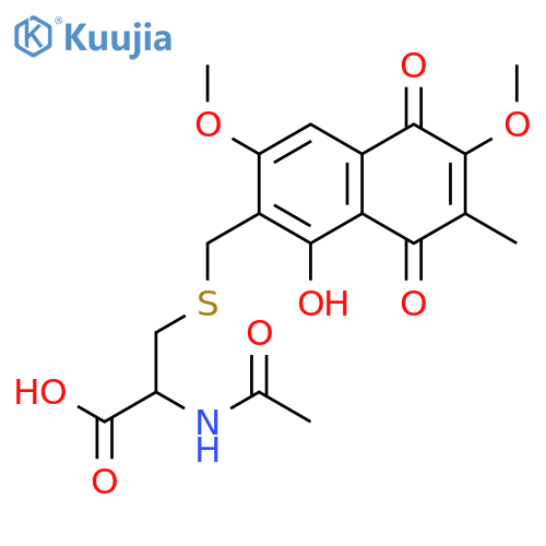 N-acetyl-S-[(1-hydroxy-3,6-dimethoxy-7-methyl-5,8-dioxo-5,8-dihydronaphthalen-2-yl)methyl]-L-cysteine structure