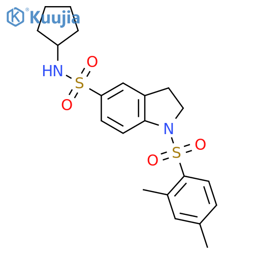 N-cyclopentyl-1-(2,4-dimethylbenzenesulfonyl)-2,3-dihydro-1H-indole-5-sulfonamide structure