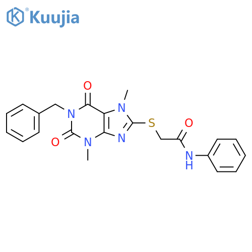 2-(1-benzyl-3,7-dimethyl-2,6-dioxo-2,3,6,7-tetrahydro-1H-purin-8-yl)sulfanyl-N-phenylacetamide structure