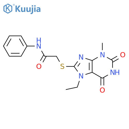 2-(7-ethyl-3-methyl-2,6-dioxo-2,3,6,7-tetrahydro-1H-purin-8-yl)sulfanyl-N-phenylacetamide structure
