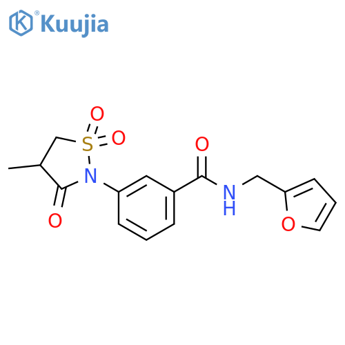 N-(furan-2-yl)methyl-3-(4-methyl-1,1,3-trioxo-1lambda6,2-thiazolidin-2-yl)benzamide structure