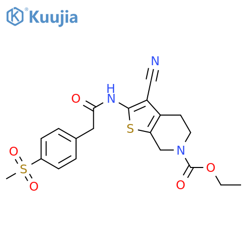 ethyl 3-cyano-2-2-(4-methanesulfonylphenyl)acetamido-4H,5H,6H,7H-thieno2,3-cpyridine-6-carboxylate structure