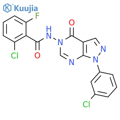 2-chloro-N-1-(3-chlorophenyl)-4-oxo-1H,4H,5H-pyrazolo3,4-dpyrimidin-5-yl-6-fluorobenzamide structure