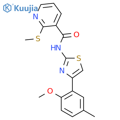 N-[4-(2-methoxy-5-methylphenyl)-1,3-thiazol-2-yl]-2-(methylsulfanyl)pyridine-3-carboxamide structure