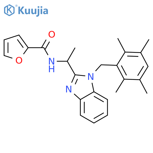 N-(1-{1-(2,3,5,6-tetramethylphenyl)methyl-1H-1,3-benzodiazol-2-yl}ethyl)furan-2-carboxamide structure