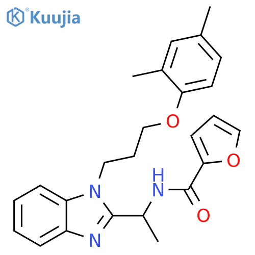 N-(1-{1-3-(2,4-dimethylphenoxy)propyl-1H-1,3-benzodiazol-2-yl}ethyl)furan-2-carboxamide structure