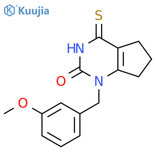 1-(3-methoxyphenyl)methyl-4-sulfanylidene-1H,2H,3H,4H,5H,6H,7H-cyclopentadpyrimidin-2-one structure