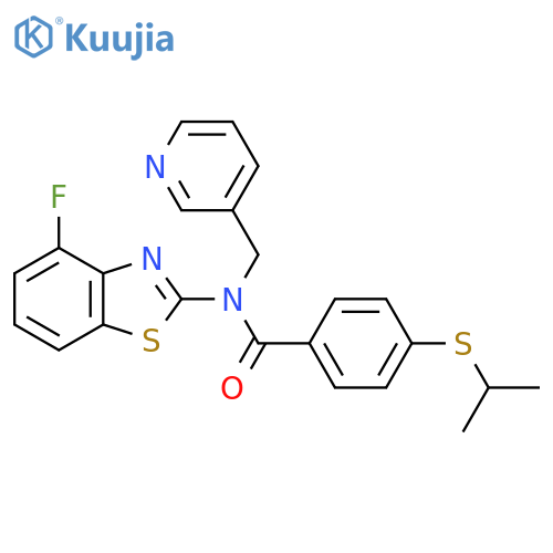 N-(4-fluoro-1,3-benzothiazol-2-yl)-4-(propan-2-ylsulfanyl)-N-(pyridin-3-yl)methylbenzamide structure