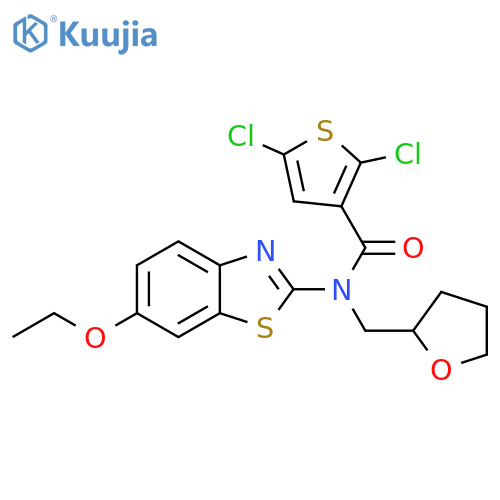 2,5-dichloro-N-(6-ethoxy-1,3-benzothiazol-2-yl)-N-(oxolan-2-yl)methylthiophene-3-carboxamide structure
