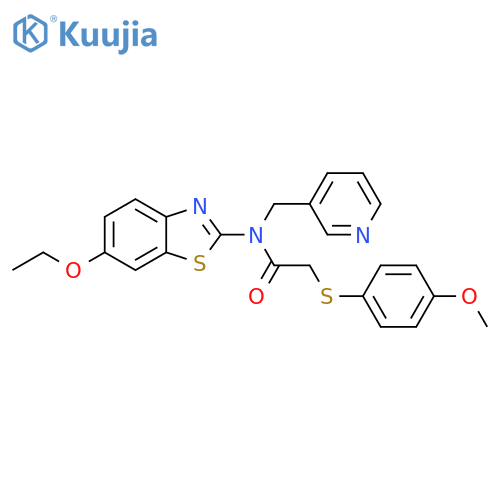 N-(6-ethoxy-1,3-benzothiazol-2-yl)-2-(4-methoxyphenyl)sulfanyl-N-(pyridin-3-yl)methylacetamide structure