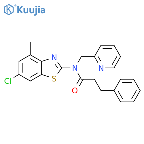 N-(6-chloro-4-methyl-1,3-benzothiazol-2-yl)-3-phenyl-N-(pyridin-2-yl)methylpropanamide structure