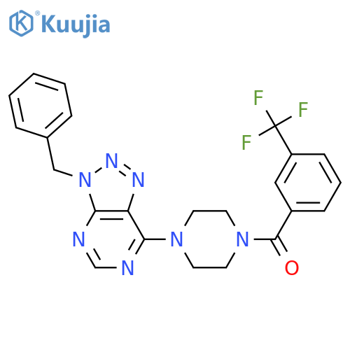1-{3-benzyl-3H-1,2,3triazolo4,5-dpyrimidin-7-yl}-4-3-(trifluoromethyl)benzoylpiperazine structure