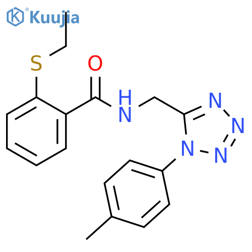 2-(ethylsulfanyl)-N-{1-(4-methylphenyl)-1H-1,2,3,4-tetrazol-5-ylmethyl}benzamide structure