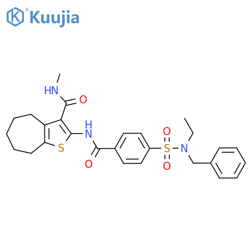 2-{4-benzyl(ethyl)sulfamoylbenzamido}-N-methyl-4H,5H,6H,7H,8H-cycloheptabthiophene-3-carboxamide structure