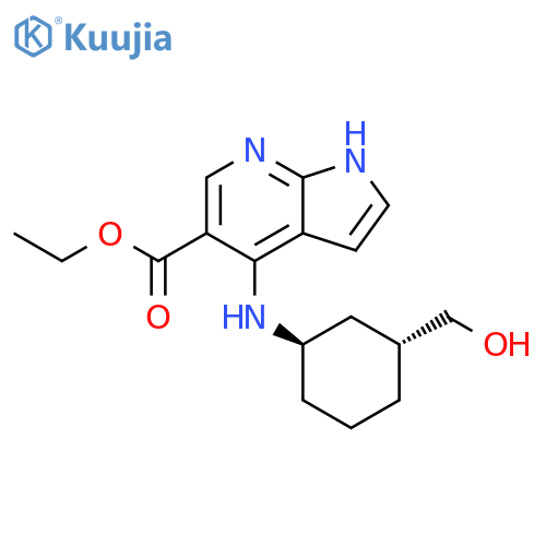 1H-Pyrrolo[2,3-b]pyridine-5-carboxylic acid,4-[[(1R,3R)-3-(hydroxymethyl)cyclohexyl]amino]-, ethyl ester, rel- structure