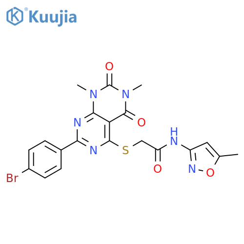2-{2-(4-bromophenyl)-6,8-dimethyl-5,7-dioxo-5H,6H,7H,8H-1,3diazino4,5-dpyrimidin-4-ylsulfanyl}-N-(5-methyl-1,2-oxazol-3-yl)acetamide structure