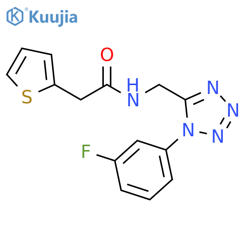 N-{1-(3-fluorophenyl)-1H-1,2,3,4-tetrazol-5-ylmethyl}-2-(thiophen-2-yl)acetamide structure