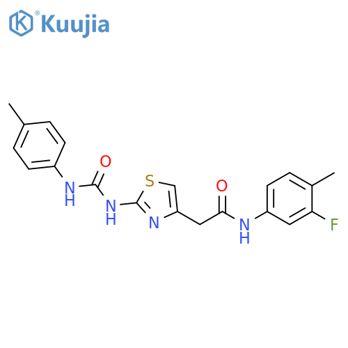 N-(3-fluoro-4-methylphenyl)-2-(2-{(4-methylphenyl)carbamoylamino}-1,3-thiazol-4-yl)acetamide structure