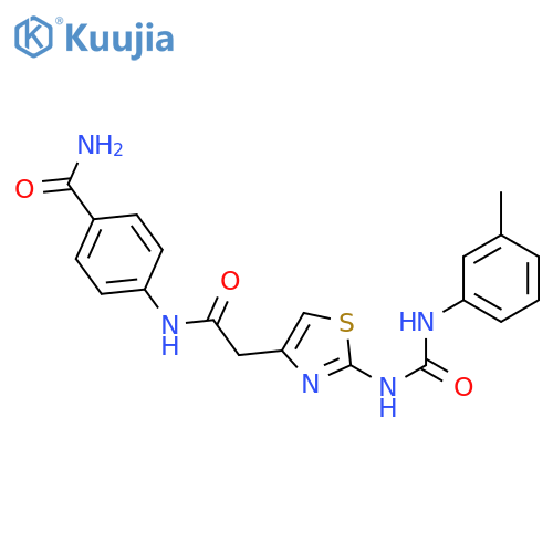 4-2-(2-{(3-methylphenyl)carbamoylamino}-1,3-thiazol-4-yl)acetamidobenzamide structure