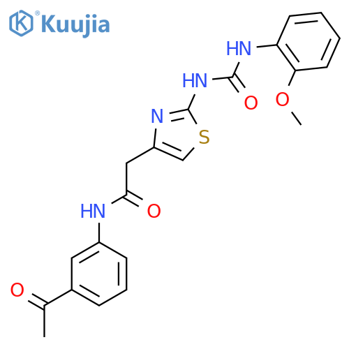 N-(3-acetylphenyl)-2-(2-{(2-methoxyphenyl)carbamoylamino}-1,3-thiazol-4-yl)acetamide structure