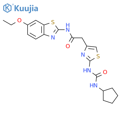 2-{2-(cyclopentylcarbamoyl)amino-1,3-thiazol-4-yl}-N-(6-ethoxy-1,3-benzothiazol-2-yl)acetamide structure