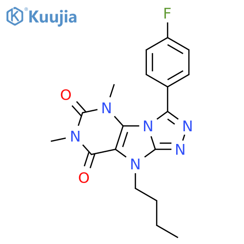 9-butyl-3-(4-fluorophenyl)-5,7-dimethyl-5H,6H,7H,8H,9H-1,2,4triazolo3,4-hpurine-6,8-dione structure