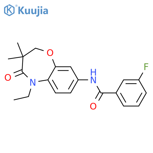 N-(5-ethyl-3,3-dimethyl-4-oxo-2,3,4,5-tetrahydro-1,5-benzoxazepin-8-yl)-3-fluorobenzamide structure