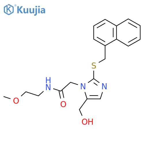 2-5-(hydroxymethyl)-2-{(naphthalen-1-yl)methylsulfanyl}-1H-imidazol-1-yl-N-(2-methoxyethyl)acetamide structure