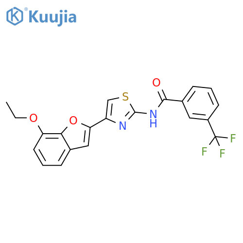 N-4-(7-ethoxy-1-benzofuran-2-yl)-1,3-thiazol-2-yl-3-(trifluoromethyl)benzamide structure