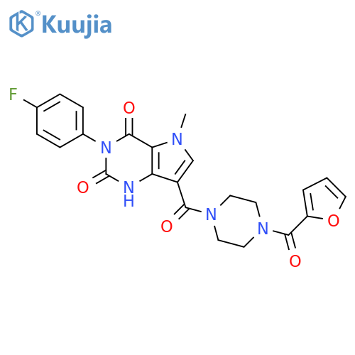 3-(4-fluorophenyl)-7-4-(furan-2-carbonyl)piperazine-1-carbonyl-5-methyl-1H,2H,3H,4H,5H-pyrrolo3,2-dpyrimidine-2,4-dione structure