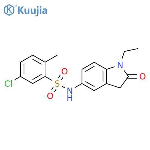5-chloro-N-(1-ethyl-2-oxo-2,3-dihydro-1H-indol-5-yl)-2-methylbenzene-1-sulfonamide structure