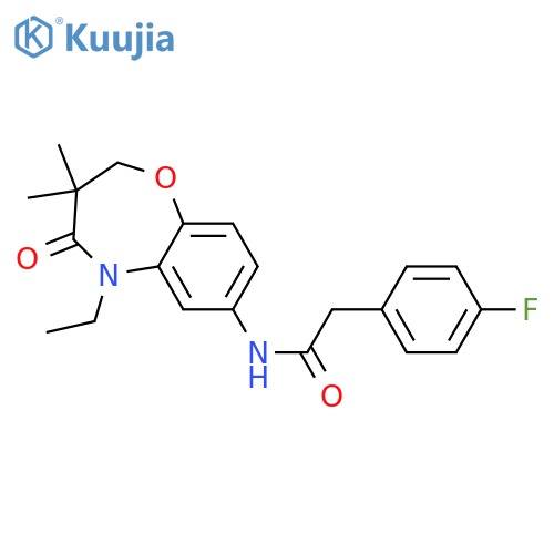 N-(5-ethyl-3,3-dimethyl-4-oxo-2,3,4,5-tetrahydro-1,5-benzoxazepin-7-yl)-2-(4-fluorophenyl)acetamide structure
