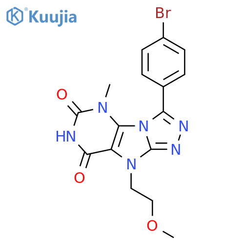 3-(4-bromophenyl)-9-(2-methoxyethyl)-5-methyl-5H,6H,7H,8H,9H-1,2,4triazolo3,4-hpurine-6,8-dione structure