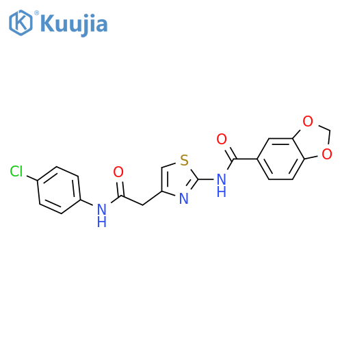 N-(4-{(4-chlorophenyl)carbamoylmethyl}-1,3-thiazol-2-yl)-2H-1,3-benzodioxole-5-carboxamide structure