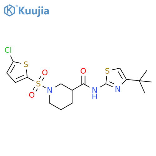 N-(4-tert-butyl-1,3-thiazol-2-yl)-1-(5-chlorothiophen-2-yl)sulfonylpiperidine-3-carboxamide structure