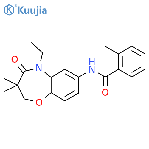 N-(5-ethyl-3,3-dimethyl-4-oxo-2,3,4,5-tetrahydro-1,5-benzoxazepin-7-yl)-2-methylbenzamide structure