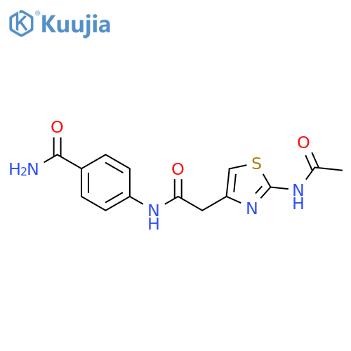 4-2-(2-acetamido-1,3-thiazol-4-yl)acetamidobenzamide structure