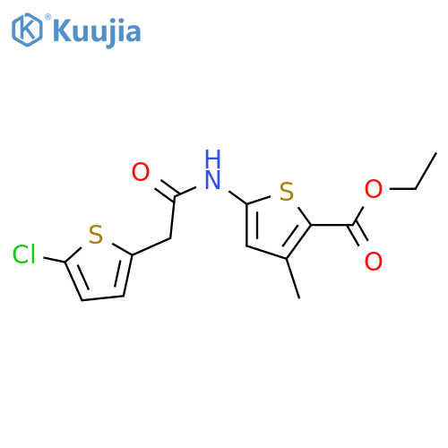 ethyl 5-2-(5-chlorothiophen-2-yl)acetamido-3-methylthiophene-2-carboxylate structure