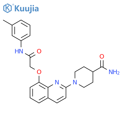 1-(8-{(3-methylphenyl)carbamoylmethoxy}quinolin-2-yl)piperidine-4-carboxamide structure